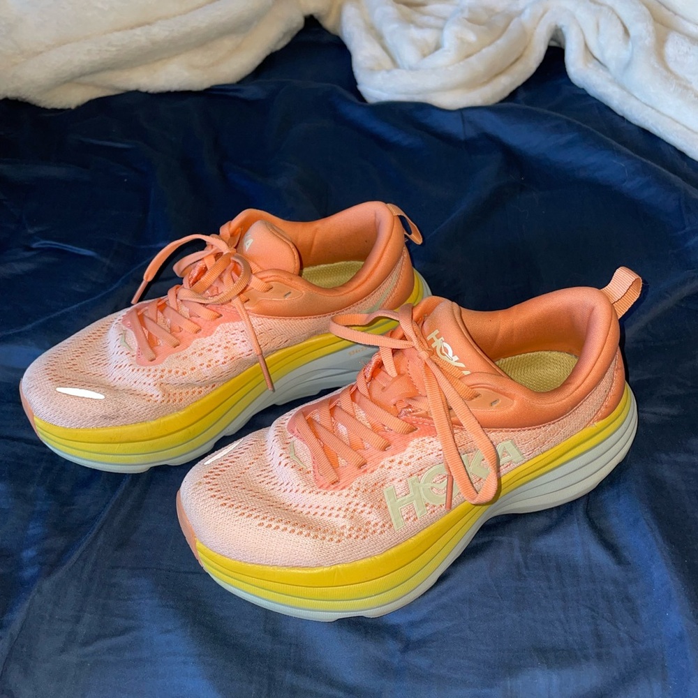 Hoka Orange and Yellow Running Shoes